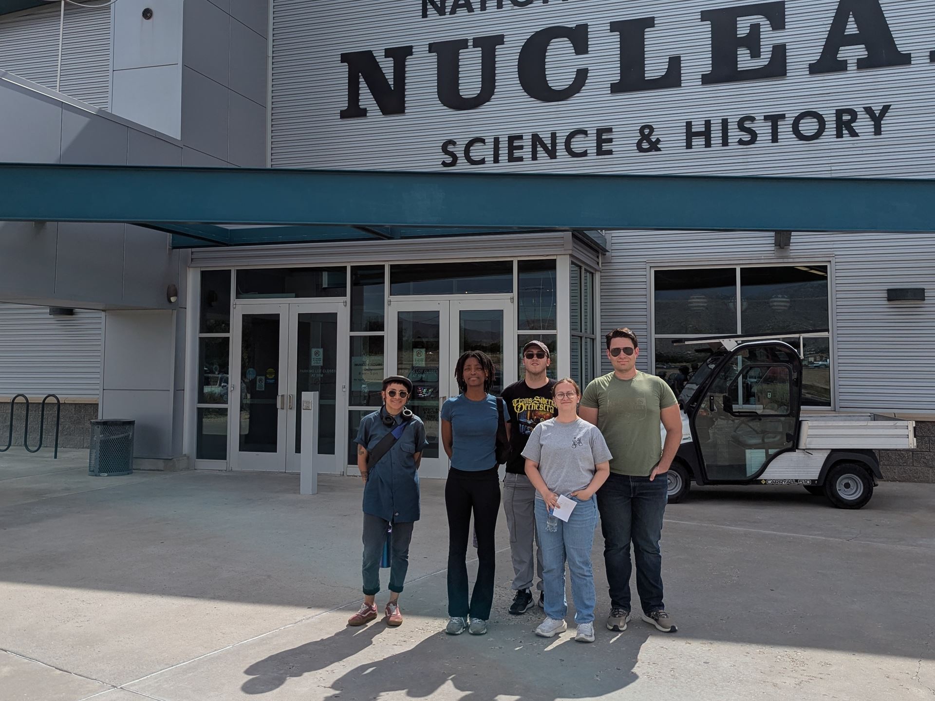 Description Five students attending New Mexico State University s NuChemE Pipeline summer initiative are standing in front of the National Museum of Nuclear Science History