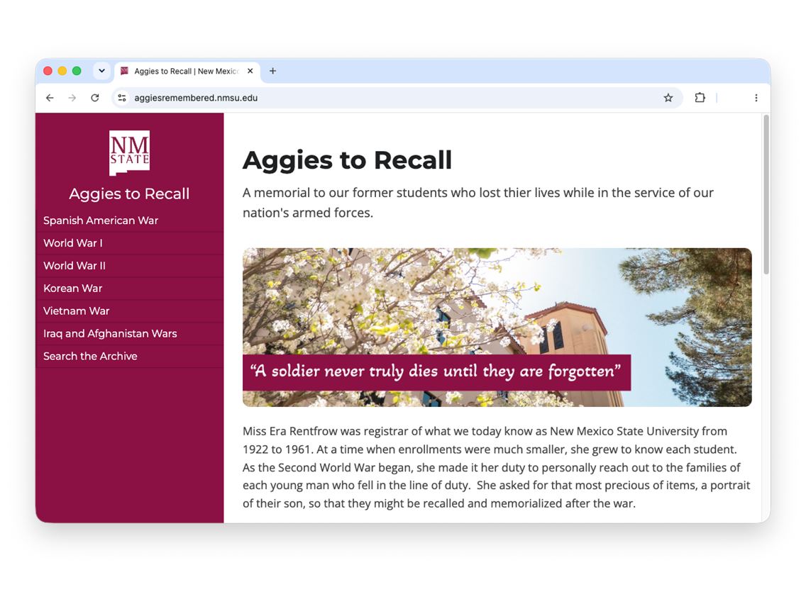 Screenshot of Aggies to Recall website