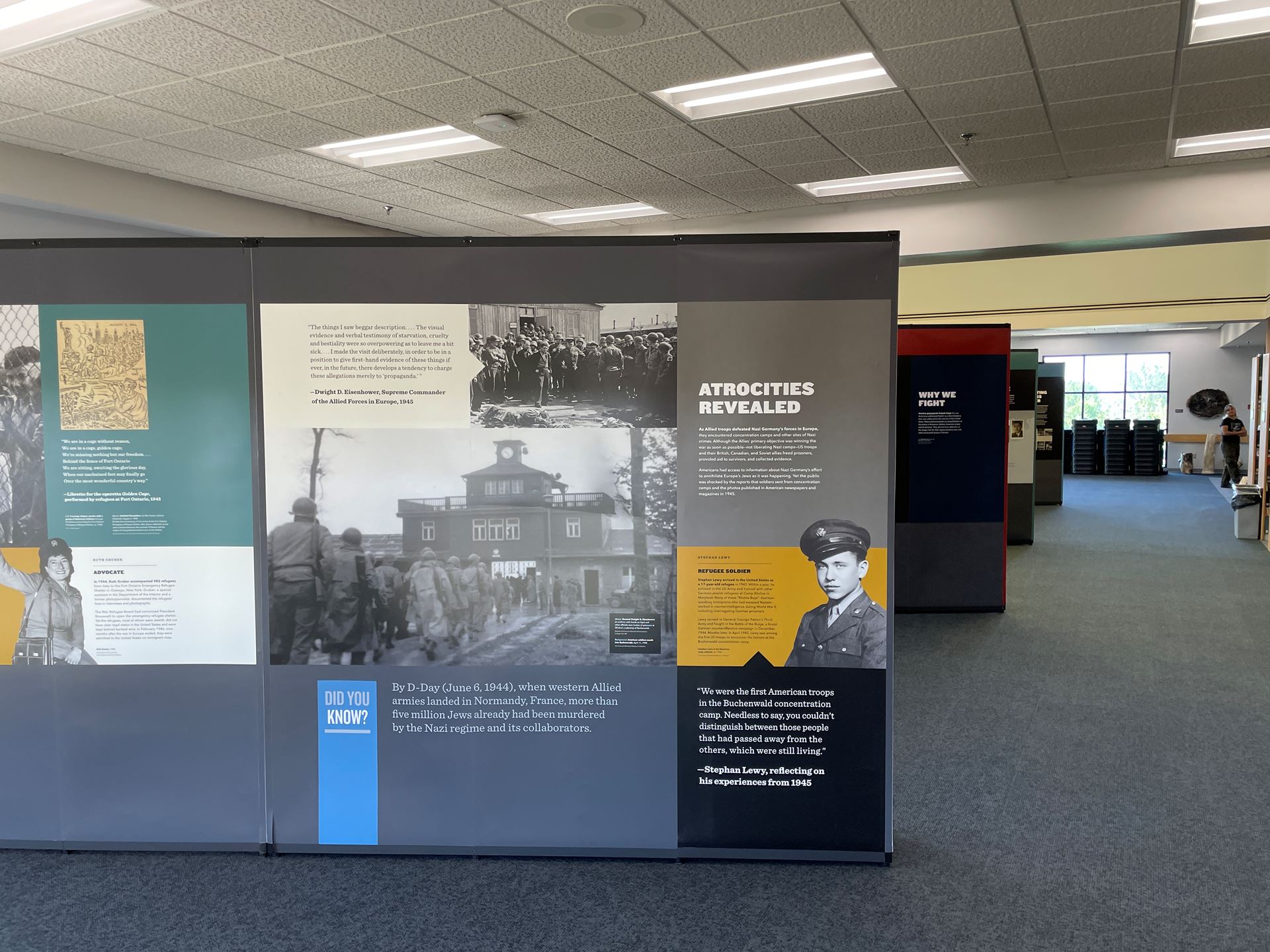 Photo of Americans and the Holocaust exhibit setup at NMSU Library