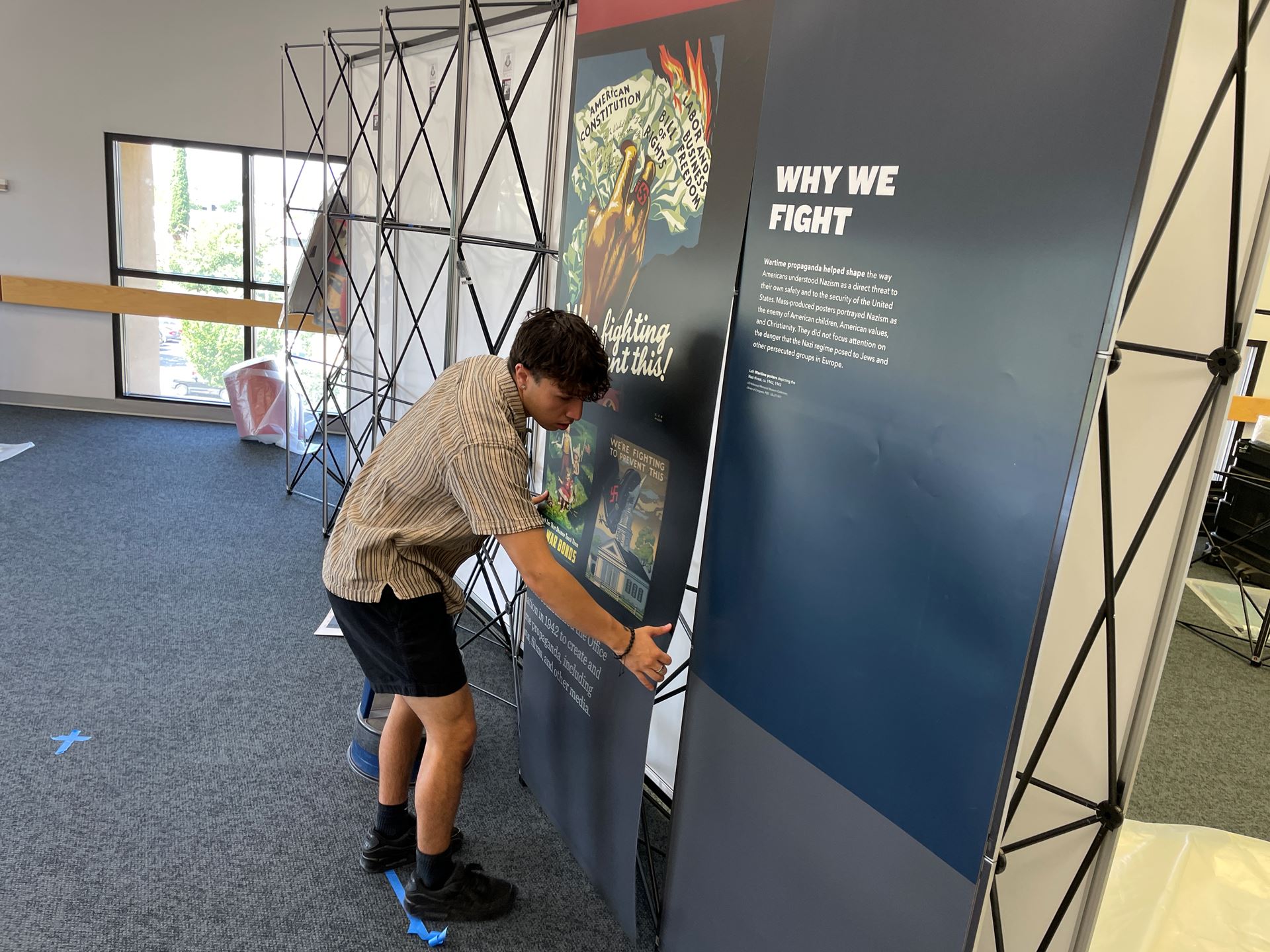Photo of the Americans and the Holocaust exhibit setup at the NMSU Library