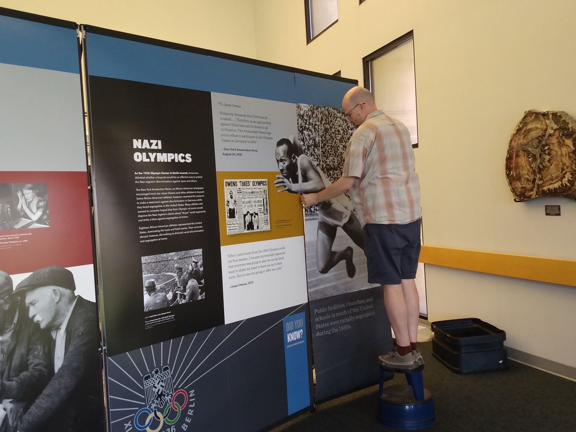 Photo of Americans and the Holocaust exhibit setup at the NMSU Library