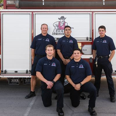 Back row: Capt. Kellen Tarkington of New Mexico State University Fire Department, left, Damian Davila and Juan Aristizab