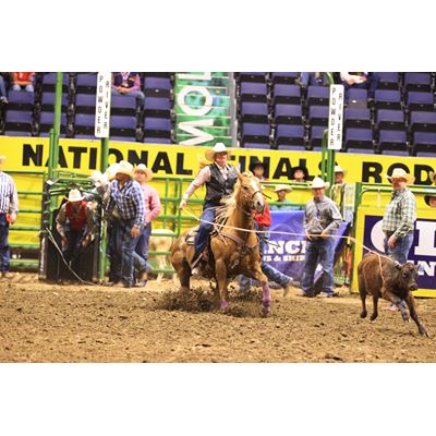 Abbie Shofner, an incoming senior at New Mexico State University, competes in the breakaway contest at the College Natio