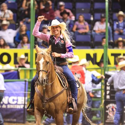 Bethanie Shofner, a graduate student at New Mexico State University, competes in the breakaway contest at the College Na