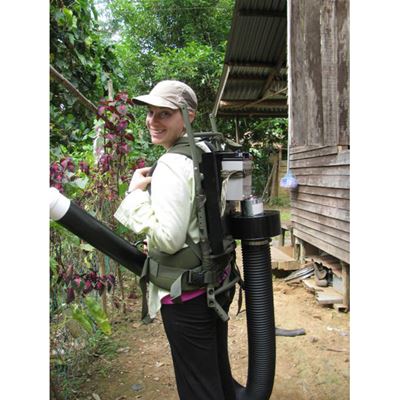 Katie in backpack aspirator