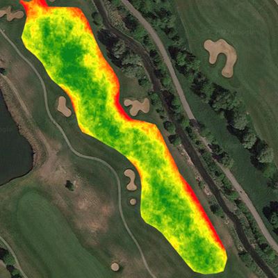 Satellite image of fairway at golf course