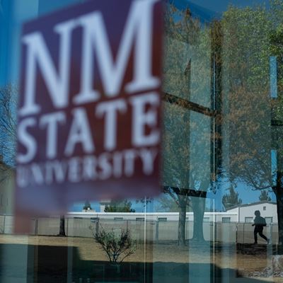 Photo of NM State University logo at Corbett