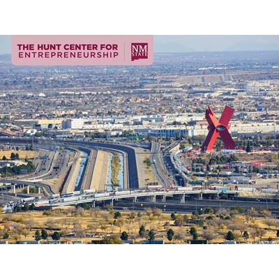 Aerial view of the La Equis monument in Juarez and the Bridge of the Americas