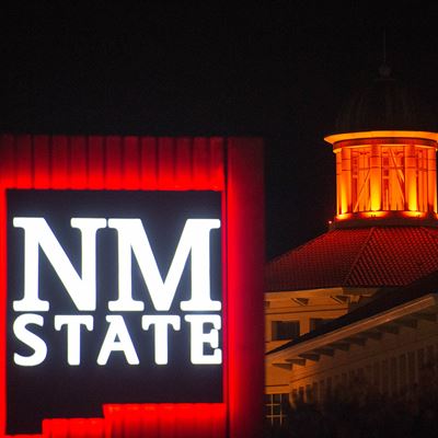 Photo of NM State logo at Skeen Hall