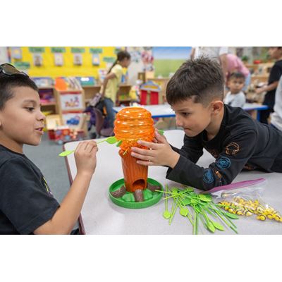 IMAGE DESCRIPTION Two boys assembling a plastic tree