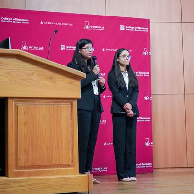 Photo of civil engineering Ph D students Samriddhi Ghimire and Rasana Maharjan