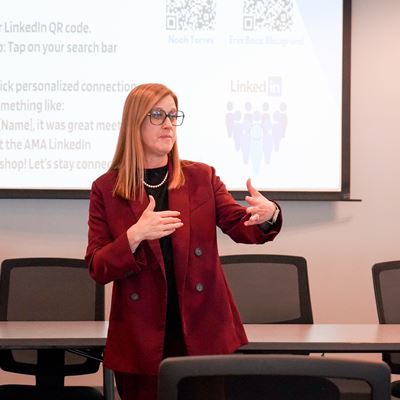 Photo of Dr Erin Blaugrund AMA faculty advisor at the Bold Idea Conference