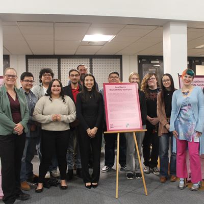 Photo of students at Branson Library presenting Black histories spotlight archival exhibit Dec 2025 Courtesy photo