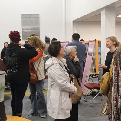 Photo of students at Branson Library presenting Black histories spotlight archival exhibit Dec 2025 Courtesy photo