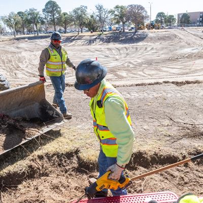 Photo of Crosstown Construction working on Alumni Pond renovation February 2026