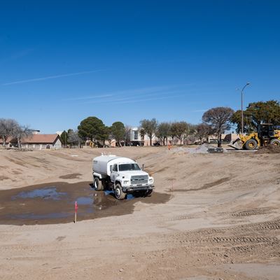 Photo of Crosstown Construction working on Alumni Pond renovation February 2026