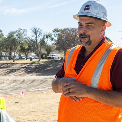 Photo of Jose Loera executive director of Facilities and Services PD E at Alumni Pond renovation site February 2026