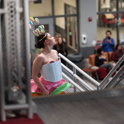 Students with New Mexico State University s Aggie Fashion Club modeling upcycled fashion designs