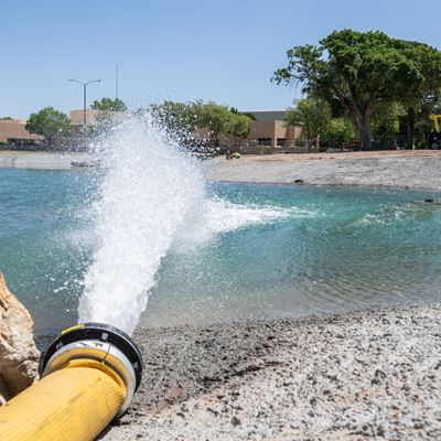 Photo of Alumni Pond restoration first fill NMSU photo by Josh Bachman