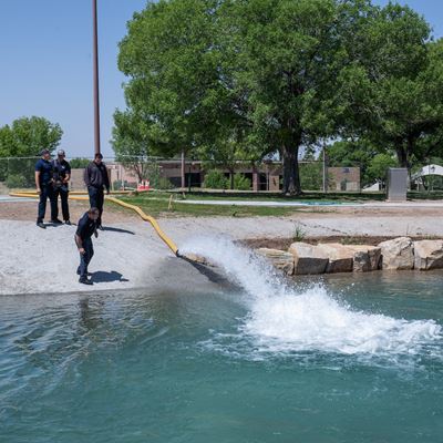 Photo of Alumni Pond restoration project getting first fill