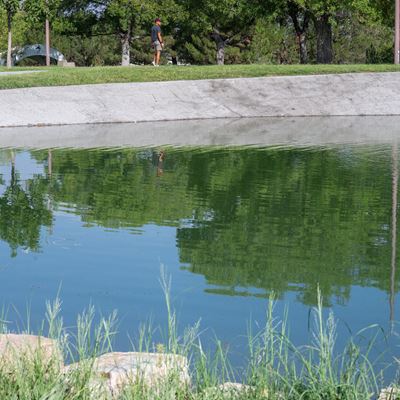 Photo of Alumni Pond after reopening in August 2026
