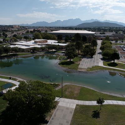 Drone photo of Alumni Pond after reopening in August 2026