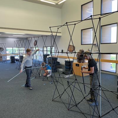Photo of Americans and the Holocaust exhibit setup at NMSU Library