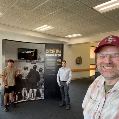 Photo of the Americans and the Holocaust exhibit setup at the NMSU LIbrary