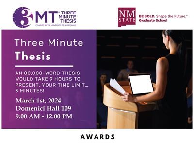 Graphic photo of Three Minute Thesis competition at NMSU