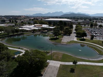 Drone photo of Alumni Pond after reopening in August 2026