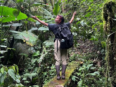 Photo of Alexis Olmos in Ecuador studying tropical insect ecology for a class