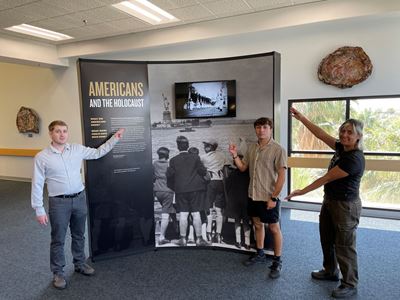 Photo of the Americans and the Holocaust exhibit setup at the NMSU Library