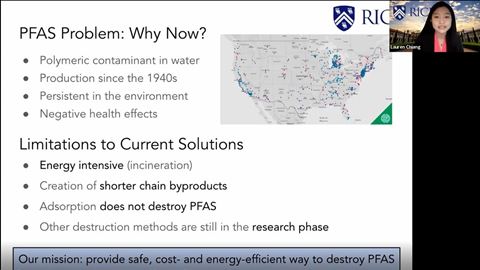 Rice University student Lauren Chiang talks about toxic polyfluoroalkyl substances at the first Waste-management Educati