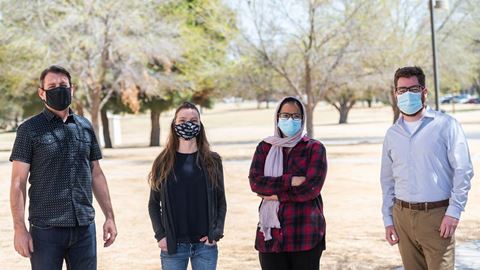 From left, Tanner Schaub, Alanna Cover, Maha Abutokaikah and Patrick Trainor, who are part of a research team studying h