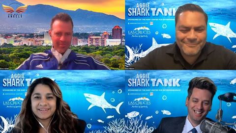 Aggie Shark Tank “sharks” discuss the event. Drew Tulchin, top left, is president of New Mexico Angels investment group.