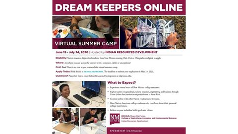 New Mexico State University’s Indian Resources Development will host Dream Keepers Online June 15 to July 24 for Native