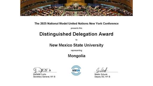 NMSU Model UN team recognized as Distinguished Delegation at 2025 national conference