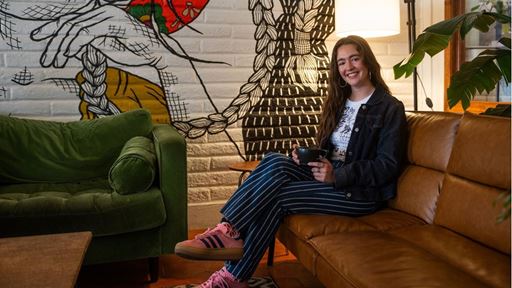 Photo of NMSU College of Business alumna Kendra Espiritu pictured at Grounded her family s locally owned business