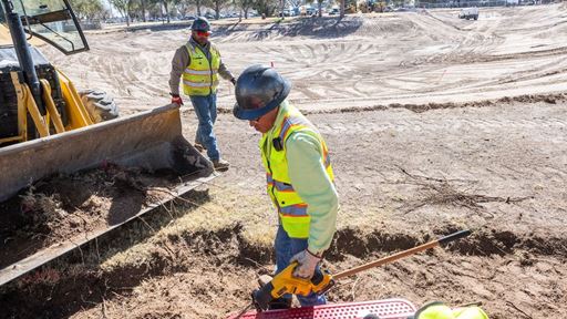 Photo of Crosstown Construction working on Alumni Pond renovation February 2026