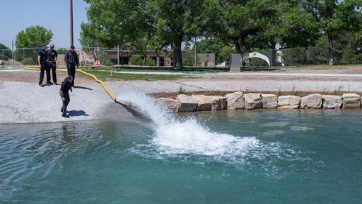 Photo of Alumni Pond restoration first fill NMSU photo by Josh Bachman