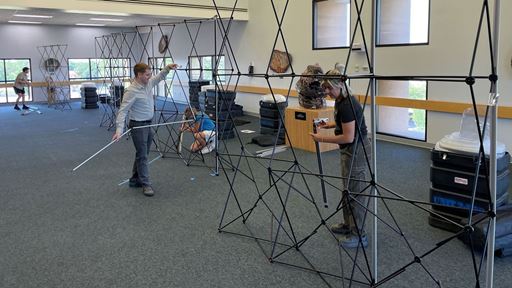 Photo of Americans and the Holocaust exhibit setup at NMSU Library