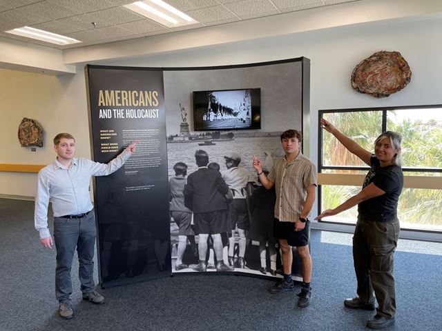 Photo of the Americans and the Holocaust exhibit setup at the NMSU Library