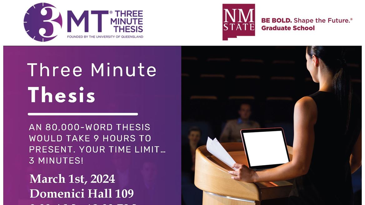 Graphic photo of Three Minute Thesis competition at NMSU