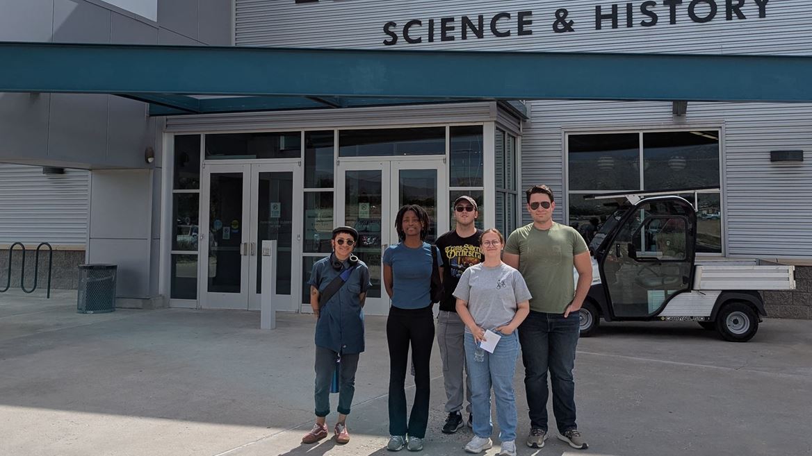 Description Five students attending New Mexico State University s NuChemE Pipeline summer initiative are standing in front of the National Museum of Nuclear Science History