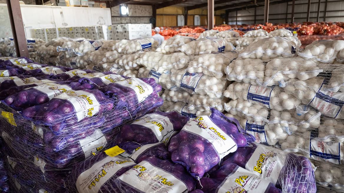 Photo of onions stocked at Barker Produce