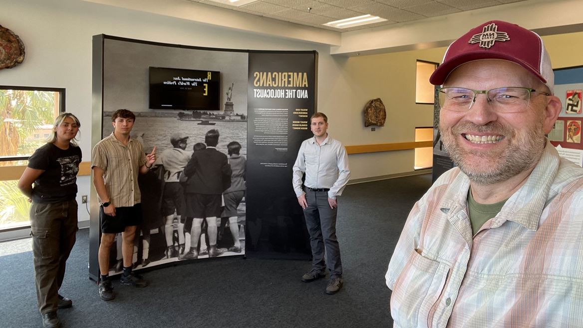 Photo of the Americans and the Holocaust exhibit setup at the NMSU LIbrary