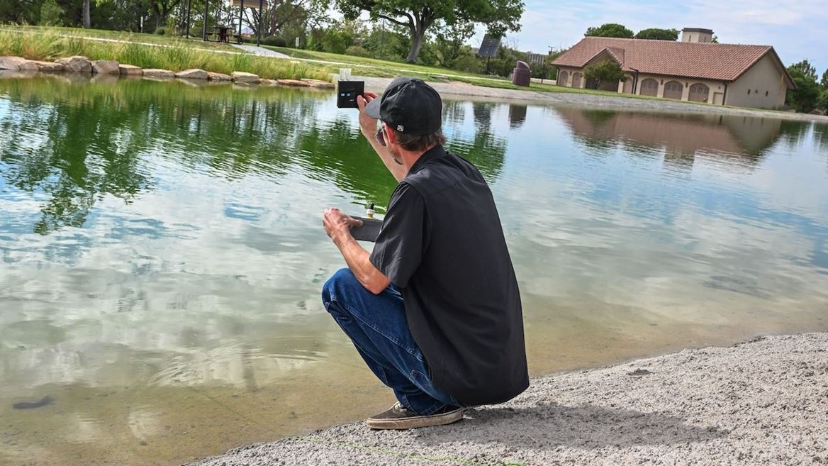 Photo of Alumni Pond during restock 2026
