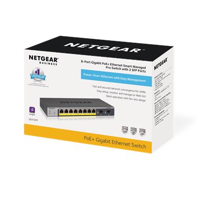NETGEAR 8-port Gigabit PoE+ Ethernet Smart Managed Pro  Switch with 2 SFP Ports (GS110TPv3) - 3D Box