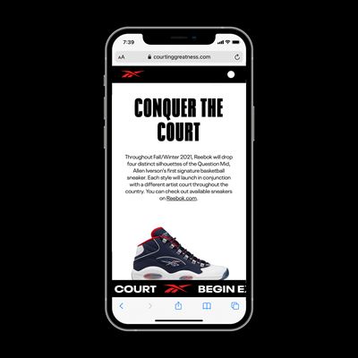 Reebok’s “Courting Greatness” AR Tool - iPhone mock up solo 1