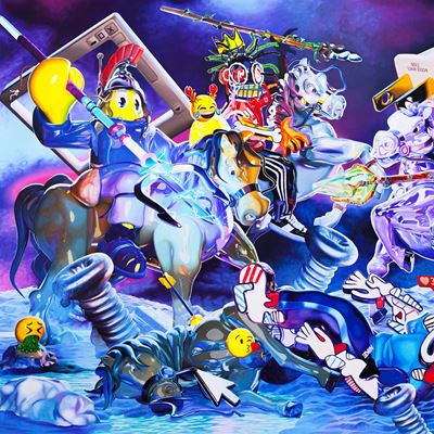 Battle Scene Figure XXIV from The Lobstar Planet 195x270x5cm oil on canvas 2024 PC1528